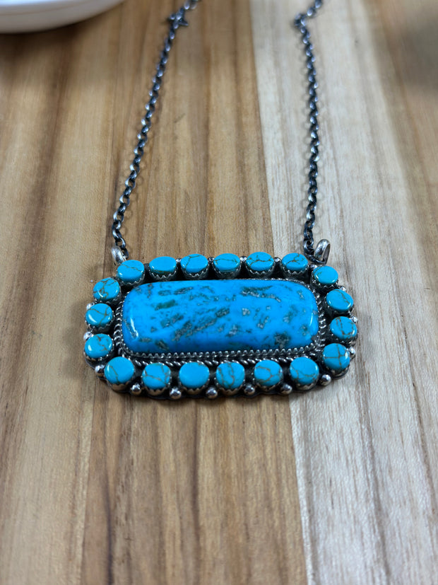 Larry Etcitty Turquoise Cluster Bar Necklace