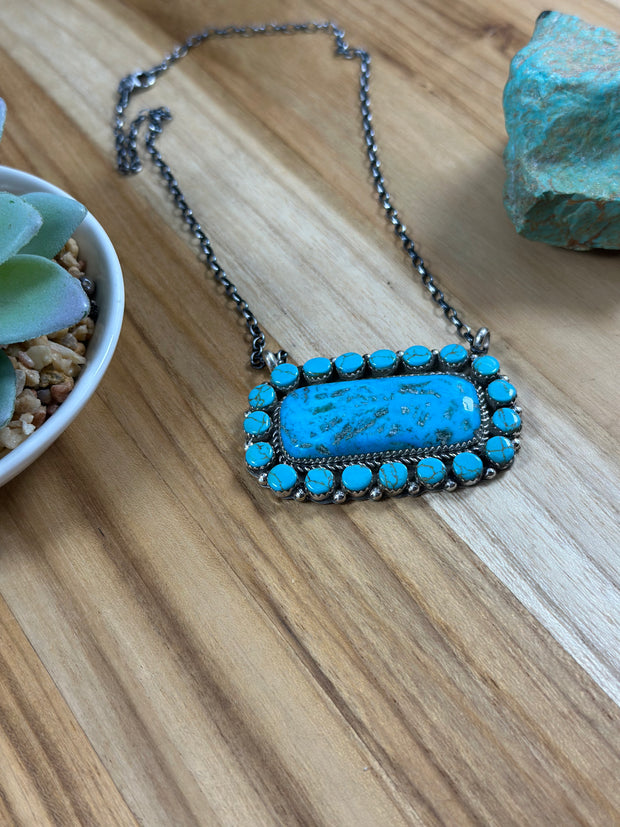Larry Etcitty Turquoise Cluster Bar Necklace
