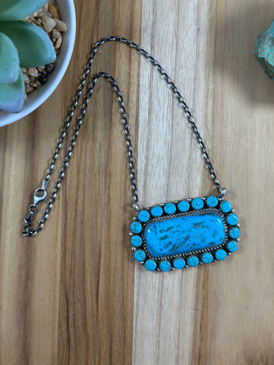 Larry Etcitty Turquoise Cluster Bar Necklace
