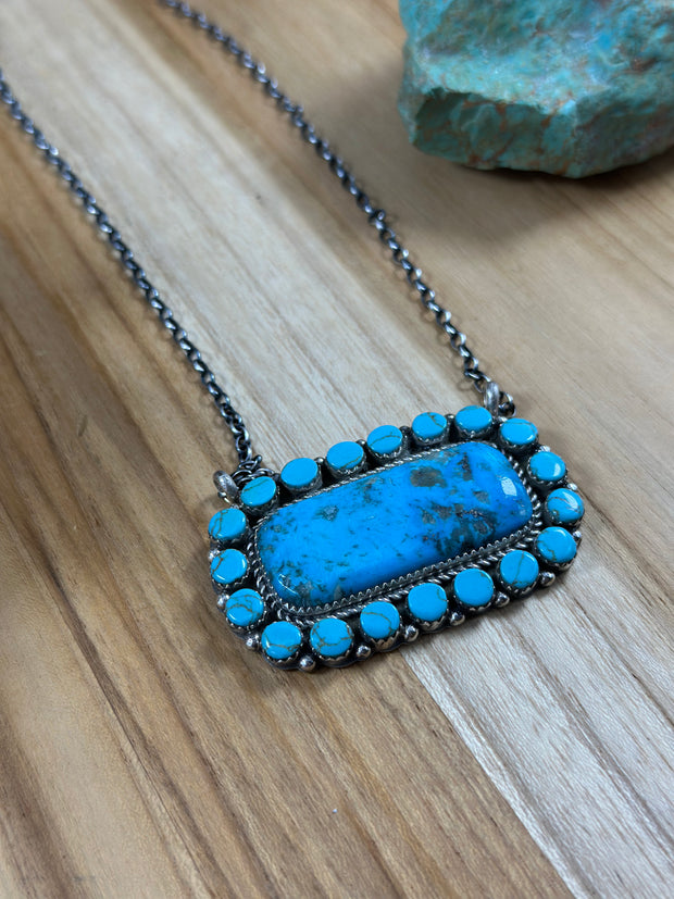 Larry Etcitty Turquoise Cluster Bar Necklace