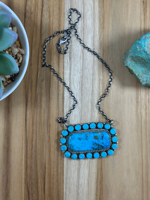Larry Etcitty Turquoise Cluster Bar Necklace