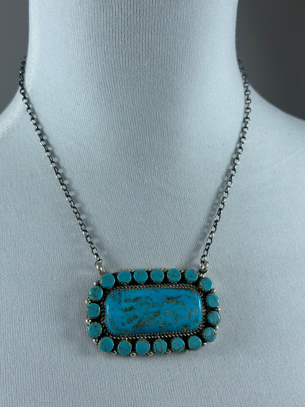Larry Etcitty Turquoise Cluster Bar Necklace
