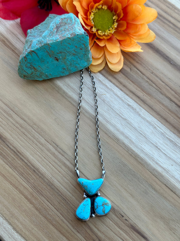 3 Stone Turquoise Fixed Pendant Necklace