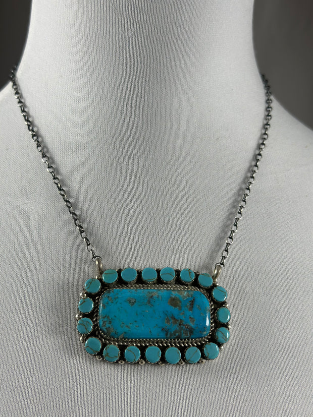 Larry Etcitty Turquoise Cluster Bar Necklace