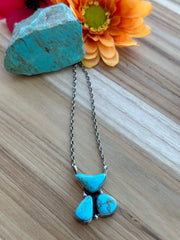 3 Stone Turquoise Fixed Pendant Necklace