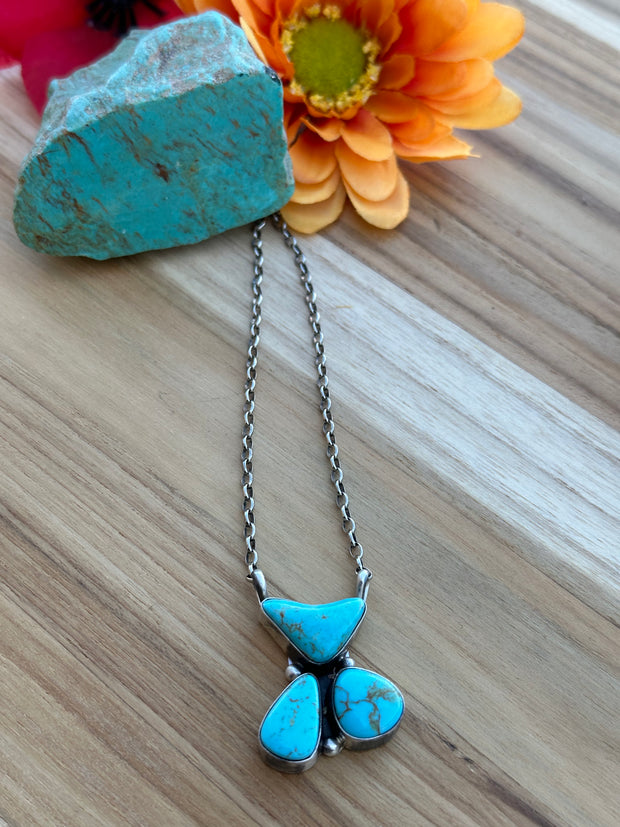 3 Stone Turquoise Fixed Pendant Necklace