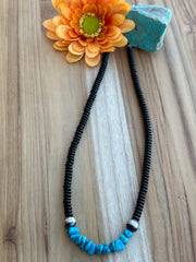 20" Shiny Onyx Beads and Turquoise Necklace