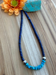 20" Lapis Beads and Turquoise Necklace