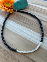 20" Matte Onyx Beads and Freshwater Pearls Necklace