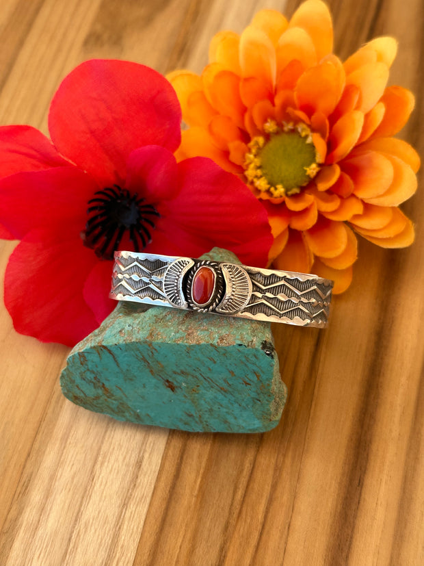 Coral Single Stone Cuff