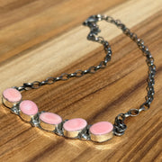 "Cotton Candy" 5 Stone Oval Pink Conch Fixed Chain Necklace