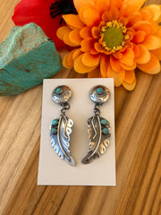 Kingman Turquoise Feather Dangle Earrings