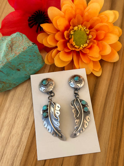 Kingman Turquoise Feather Dangle Earrings