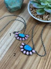 Kingman & Pink Conch Half Cluster Necklace