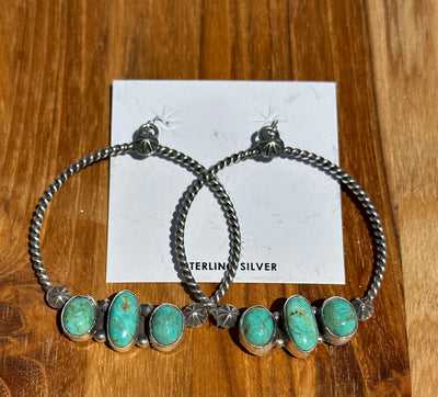 3 Stone Kingman Turquoise Hoop Earrings