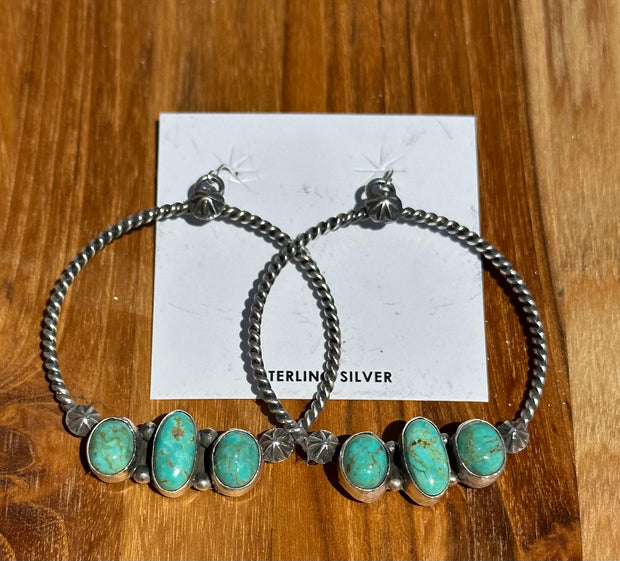 3 Stone Kingman Turquoise Hoop Earrings