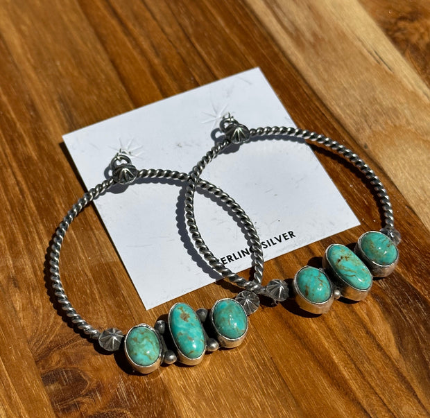 3 Stone Kingman Turquoise Hoop Earrings