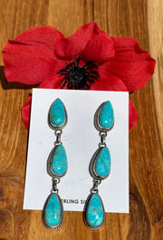 Turquoise 3 Stone Dangle Earrings