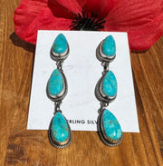 Turquoise 3 Stone Dangle Earrings