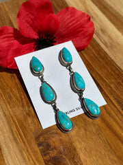Turquoise 3 Stone Dangle Earrings