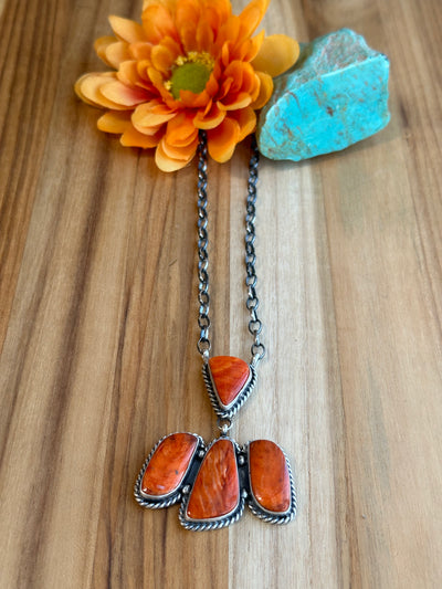 Orange Spiny 4 Stone Necklace