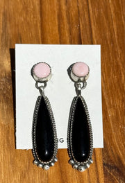 Pink Conch and Black Onyx Earrings