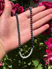 24 inch Matte Onyx Beads and Freshwater Pearls Necklace