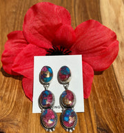 3 Stone Pink Dahlia Earrings