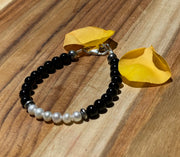 7.5 Inch Shiny Onyx Beads and Freshwater Pearl Bracelet