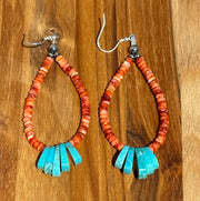 Red Spiny and Kingman Turquoise Dangle Earring