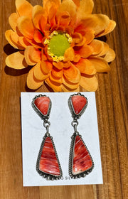 Red Spiny 2 Stone Dangle Earrings