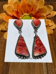 Red Spiny 2 Stone Dangle Earrings