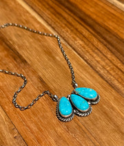 Kingman Turquoise 3 Stone Fixed Pendant Necklace