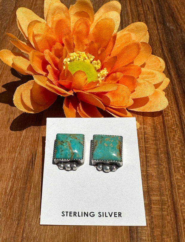 Kingman Turquoise Square Stud Earrings