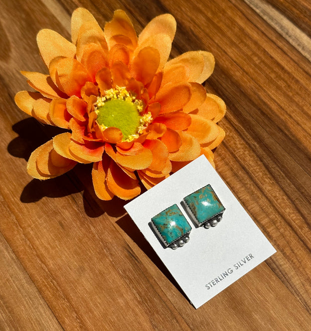 Kingman Turquoise Square Stud Earrings