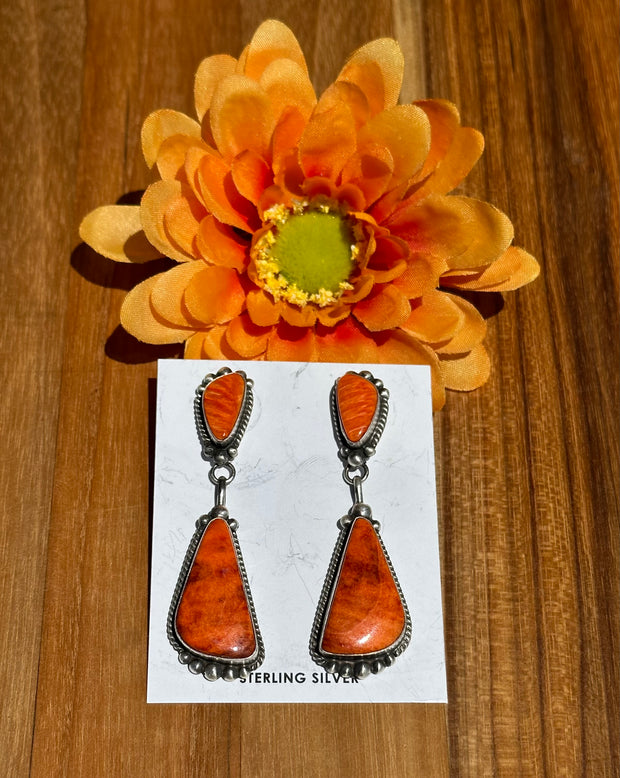 Orange Spiny Dangle Earrings