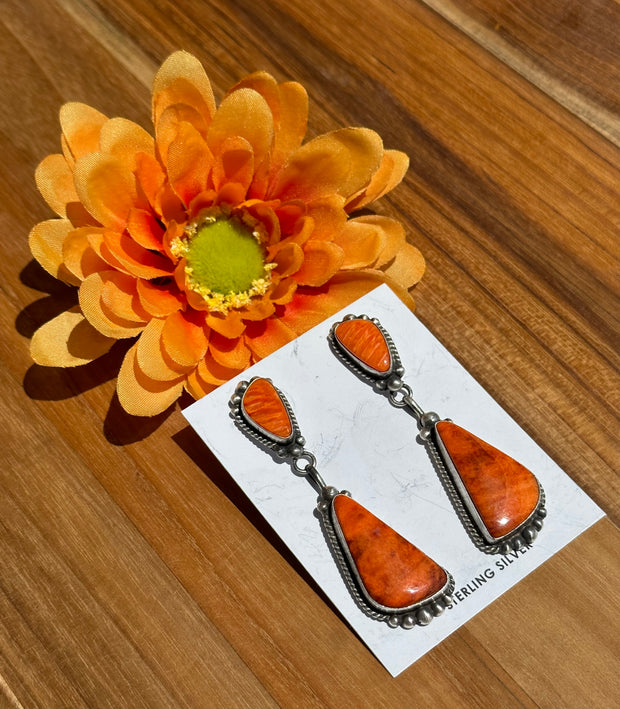 Orange Spiny Dangle Earrings