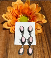 3 Stone Pink Conch Earrings