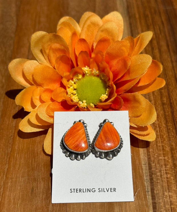 Orange Spiny Stud Earrings