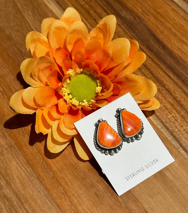 Orange Spiny Stud Earrings