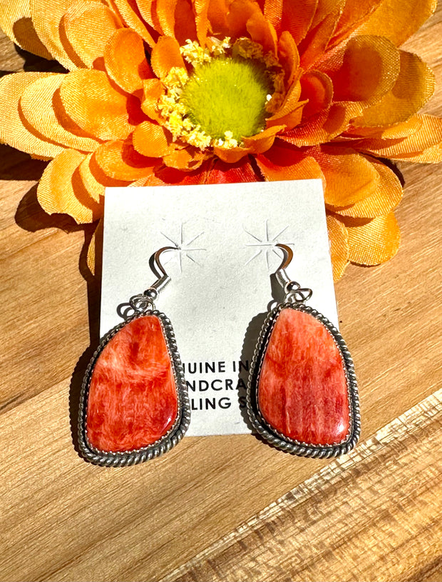 Red Spiny Dangle Earrings