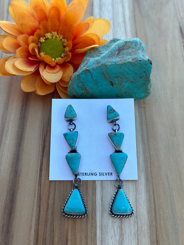 Kingman Turquoise 4 Stone Dangle Earrings