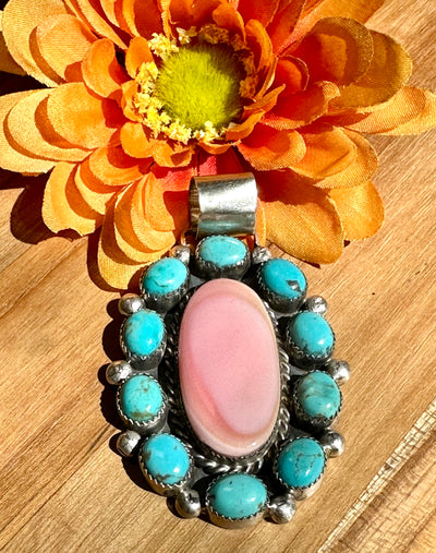 Turquoise and Pink Conch Pendant