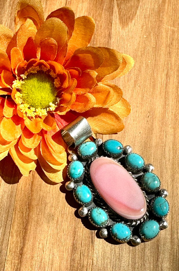 Turquoise and Pink Conch Pendant