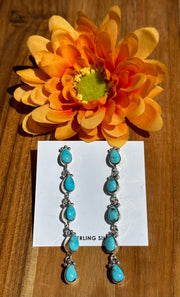 Kingman Turquoise 5 Stone Tear Drop Earrings