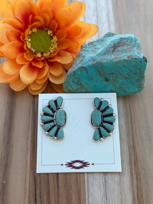 Kingman Turquoise Half Cluster Earrings