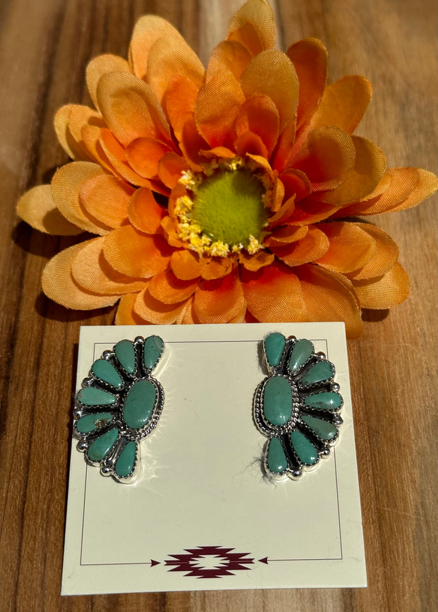Kingman Turquoise Half Cluster Earrings