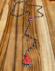 Red Spiny Lariat Necklace