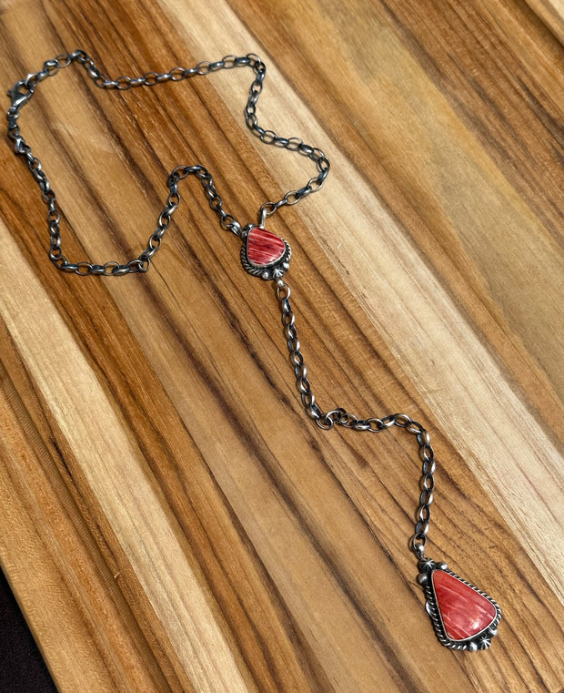 Red Spiny Lariat Necklace