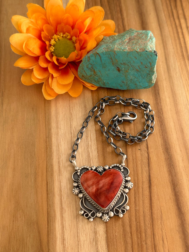 Red Spiny Heart Necklace